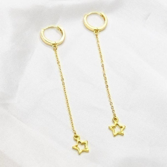 Chain Earrings with Star Charm - Picture 1 of 4